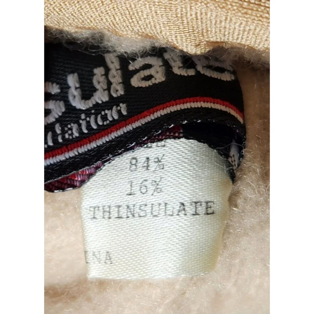 Vintage Thinsulate Beige Driving Nylon Gloves Brown Leather Grip Womens Small